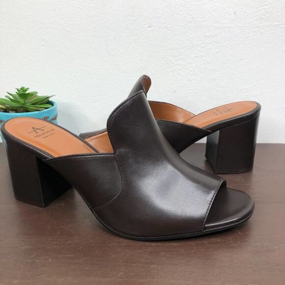 NEW Aquatalia Elaina Calf Leather Slip On Open Toe Mules in Espresso Size 9M - Picture 2 of 8